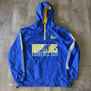 Golden State Warriors Mens M Blue Yellow NBA Basketball Windbreaker Pullover